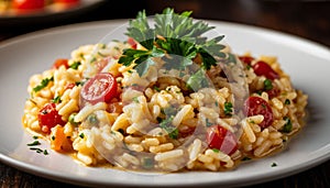 Risotto in a bowl, generated by AI.