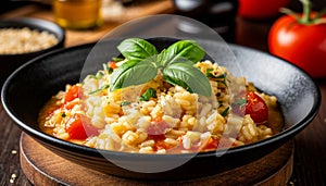 Risotto in a bowl, generated by AI.