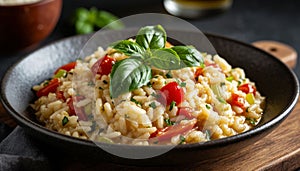 Risotto in a bowl, generated by AI.