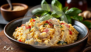 Risotto in a bowl, generated by AI.