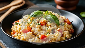 Risotto in a bowl, generated by AI.