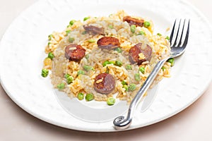 risotto with chorizo and pea