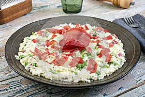 risotto with ham bresaola and asparagus