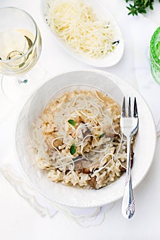 Risotto with mushrooms ceps boletus and cheese photo