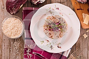 Risotto with red radicchio.