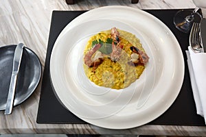 Risotto Saffron with Griled Prawn, American Style Luxury Restuarant