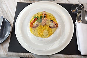 Risotto Saffron with Griled Prawn, American Style Luxury Restuarant