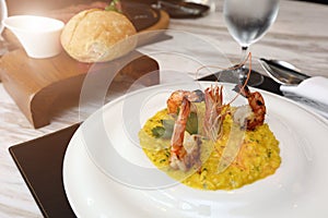 Risotto Saffron with Griled , American Style Luxury Restuarant