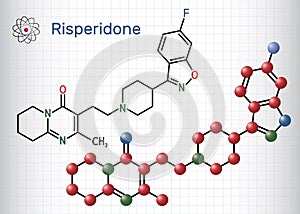 Risperidon molecule. It is antipsychotic medication, used to treat of schizophrenia, bipolar mania, psychosis, depression.