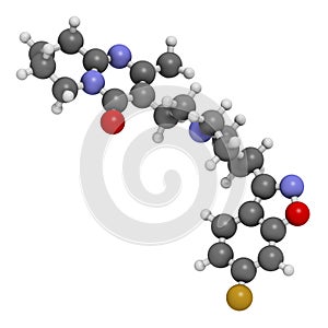 Risperidone antipsychotic drug molecule. Used in treatment of schizophrenia, bipolar disorder and related conditions photo