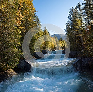 Rissbachstollen, affluent stream of lake Walchensee, with cascades