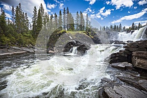 Ristafallet waterfall in the western part of Jamtland is listed as one of the most beautiful waterfalls in Sweden