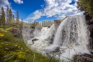 Ristafallet waterfall in the western part of Jamtland is listed as one of the most beautiful waterfalls in Sweden