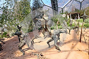 The rites of Dionysus sculptures in the Eden Project in Cornwall