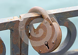 Ritual of affixing padlocks, as symbol of love photo