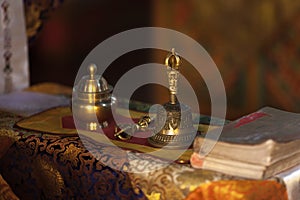 Ritual hand bell and dorje in the Buddhist temple