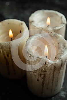 Ritual magic candles on wooden background