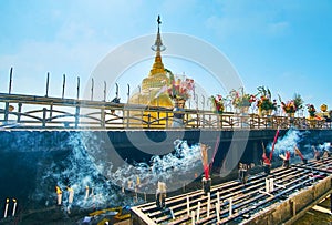Ritual offerings at Kyaiktiyo Pagoda, Myanmar