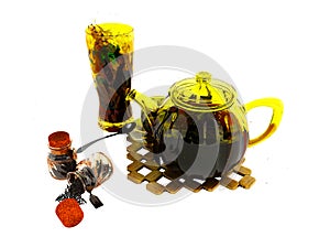 Concept black tea in glassware welding 3d rendering on white background no shadow photo