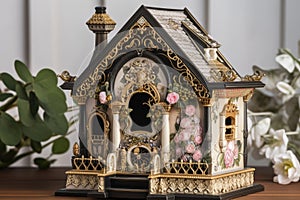 ritzy birdhouse with plush furnishings and intricate details photo