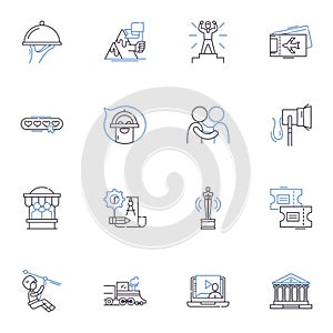 Ritzy travel line icons collection. Extravagance, Luxurious, Opulent, Splendid, Elite, Upscale, Posh vector and linear