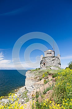 Riuned building of old Pakri lighthouse at breakage