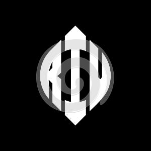 RIV circle letter logo design with circle and ellipse shape. RIV ellipse letters with typographic style. The three initials form a