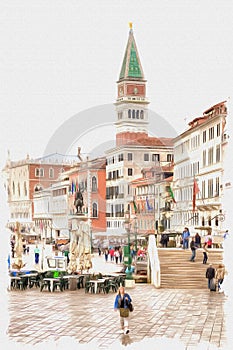 Riva degli Schiavoni. Embankment. Venice. Imitation of a picture. Oil paint. Illustration