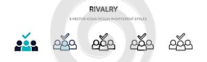 Rivalry icon in filled, thin line, outline and stroke style. Vector illustration of two colored and black rivalry vector icons