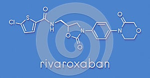 Rivaroxaban anticoagulant drug direct factor Xa inhibitor molecule. Skeletal formula. photo