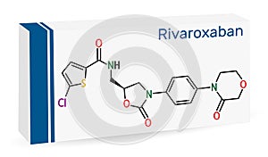 Rivaroxaban molecule. It is an anticoagulant and the orally active direct factor Xa inhibitor. Skeletal chemical formula. Paper