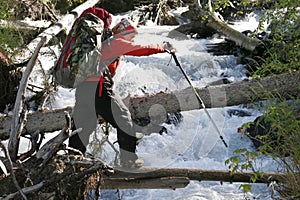 Through the river.