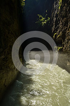 River Aare flowing through Aareschlucht gorge in Switzerland