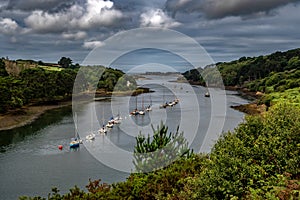 River Aber Wrach And Landscape In Region Landeda At The Finistere Atlantic Coast In Brittany, France