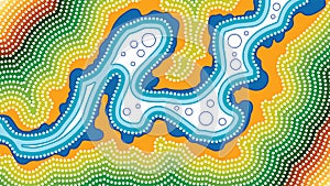 River, Aboriginal art vector background with river, Landscape