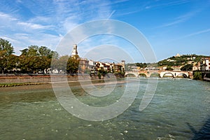 River Adige and Ponte Pietra - Verona Veneto Italy