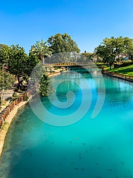 The river Amal flows through  kibbutz Nir David in the valley of Beit Shean. Israel. Nir David Country Lodge. Israel