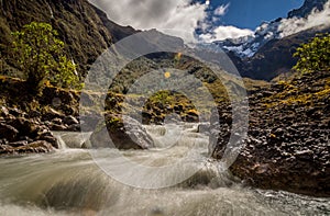 River in the Andes at El Altar Volcano near Banos, Ecuador