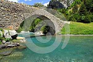 Romanic bridge of Bujaruelo in the region of AragÃÂ³n in Spain. photo