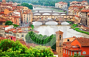 River Arno in Florence with bridge Ponte Vecchio photo
