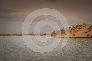 The river around the desert in Inner Mongolia, China