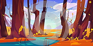 River in autumn forest and mountain nature vector