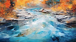 River Of Autumn: Vibrant Oil On Canvas By Carolyn Hamilton