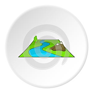 River avd mountains icon, cartoon style