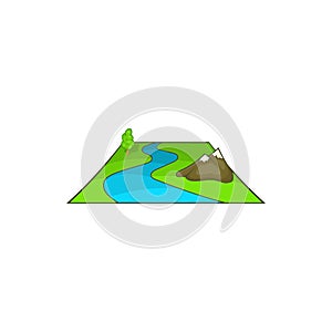 River avd mountains icon, cartoon style