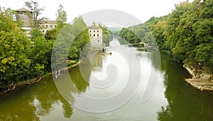 The River Aveyron and the surrounding gorges at St Antonin Noble Val in France