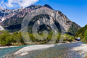 River Azusa and Kappabashi in the Kamikochi hiking valley of Nagano, Japan