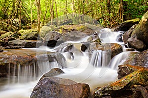 River background with small waterfalls in tropical forest.It flows from the rainforest mountain in the mountains of Nong Bua Lam P