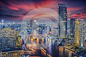 River in Bangkok city in night time