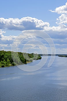 River bank covered in verdure and river bed of Volga